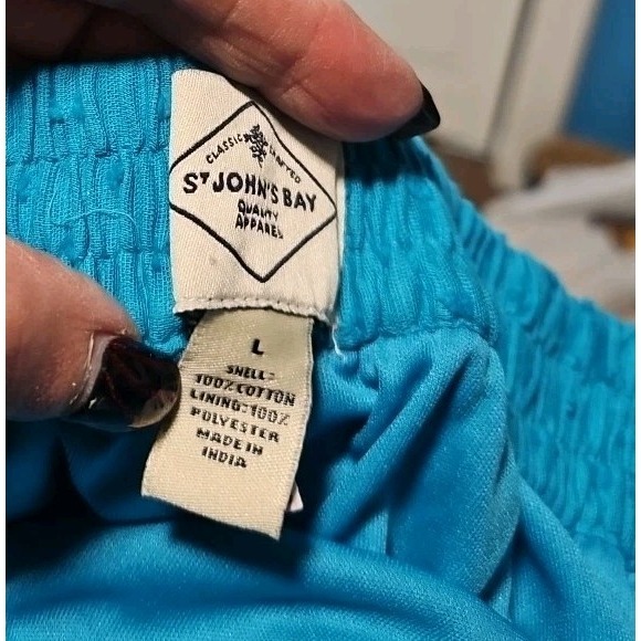 St Johns Bay Womens Cottagecore Cotton Tiered Maxi Skirt Sz L Boho Turquoise - Picture 4 of 5